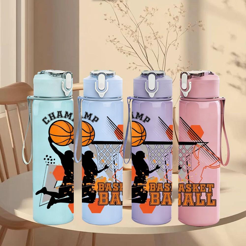 1PC Basketball Player Slogan Art 750ml Color Plastic Sports Water Bottle Leakproof Flip Straw Lid Suitable for Sports Office Home Use