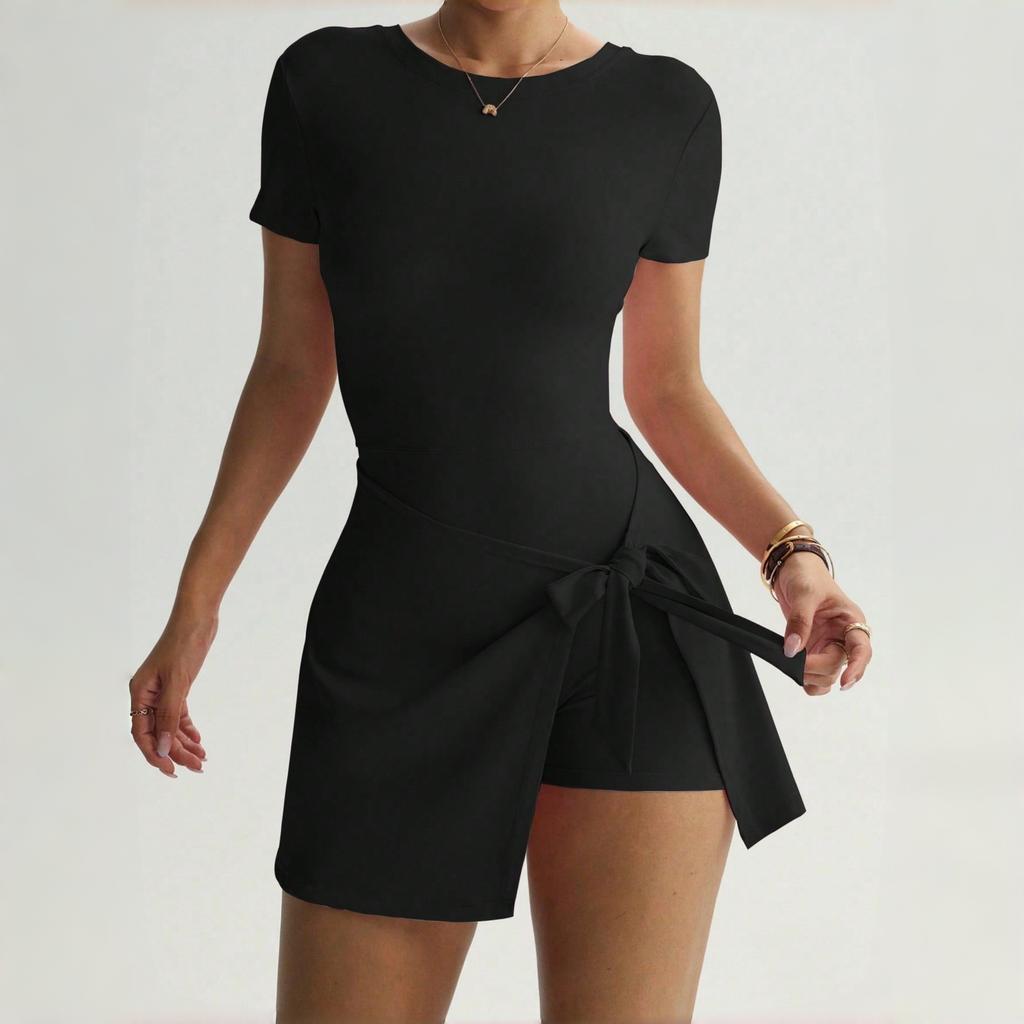 Yoga One-Piece Short Skirt Tight Back Fake Two-Piece Outdoor Fitness Anti-Light Sports Tennis Skirt Women