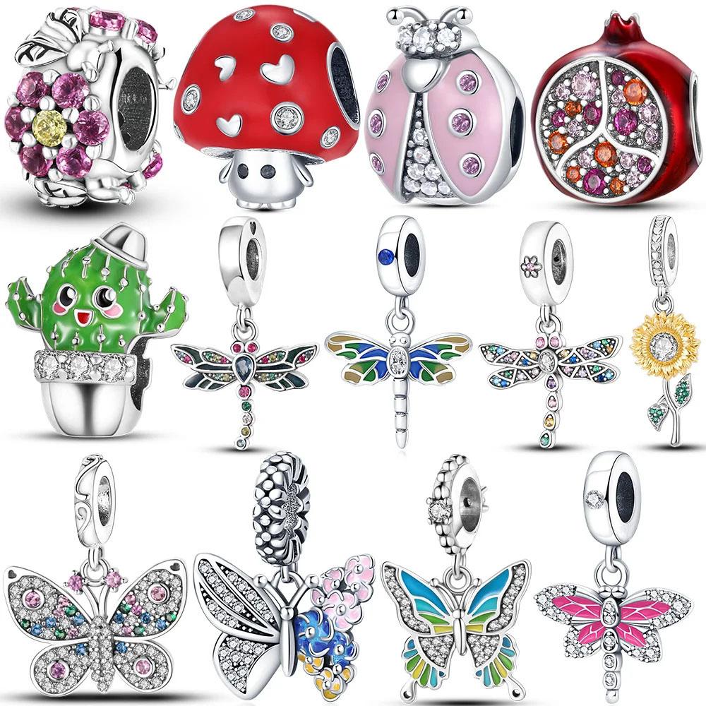 Original Insect Dangle Charm Copper Plated Butterfly Dragonfly Ladybug Charm Beads Fit Mula Bracelet Jewelry