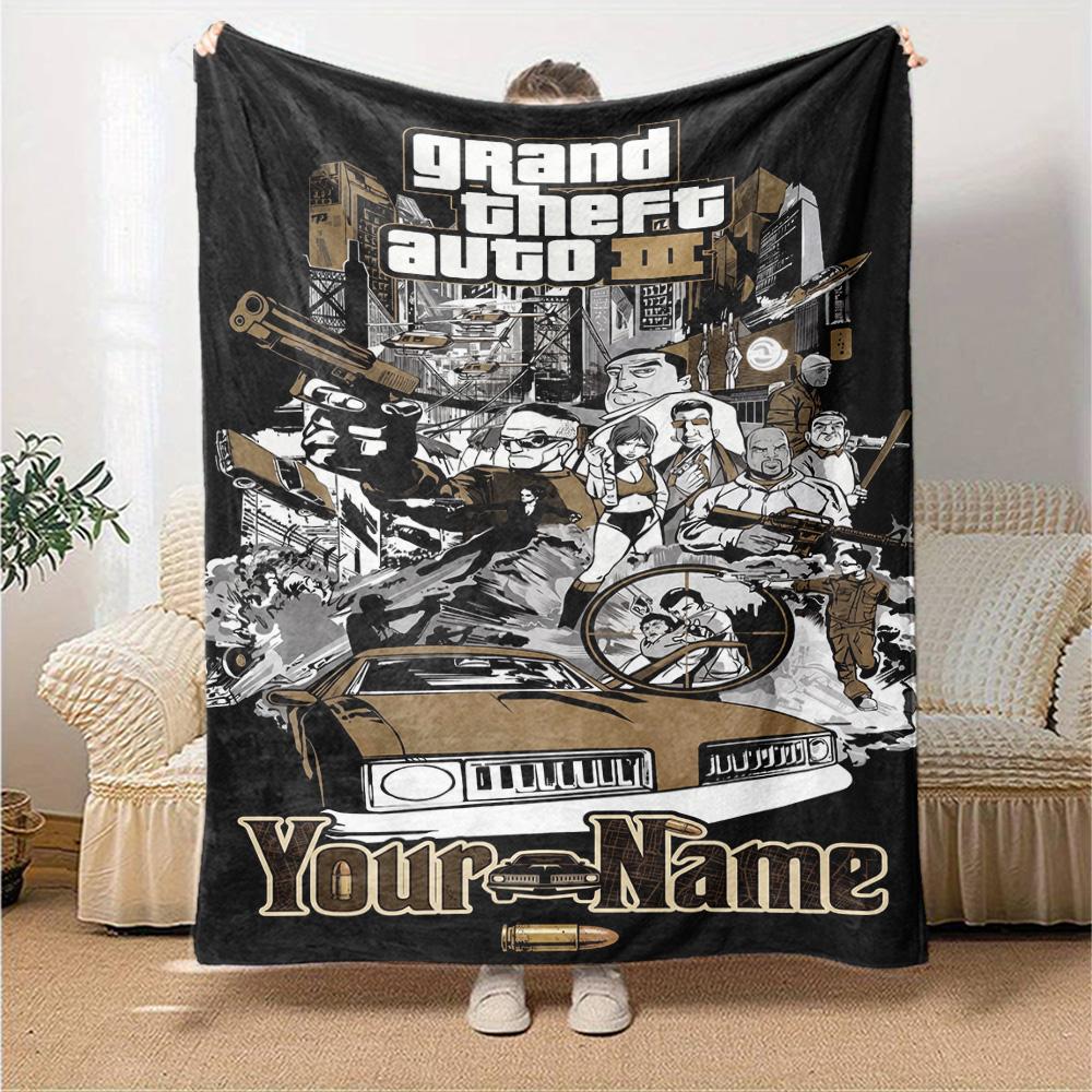 Gta Personalized Text Blanket Multi-purpose Customizable Blanket Warmthful Decor for Office Chair Bedding Livingroom Seaside Ideal for All Seasons