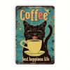 Metallposter Retro Katze mit Kaffee Vintage Bar Wandkunst