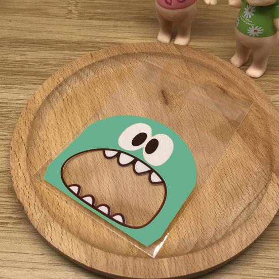 100 stk. Tegneserie Monster Print Kiks Slik Kiks Poser Selvklæbende Gavepose