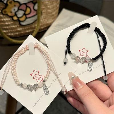 Cute Butterfly Safe Hand Rope Couple Woven Bracelet Super Fairy Girl Ins Simple Gift for Girlfriend