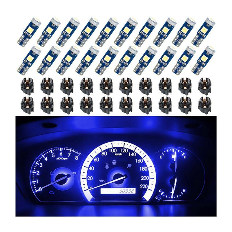 NEW-20Pcs T5 LED Lights For Car Dashboard Panel Gauge Indicator, 3030-3SMD Light Replacement With Twist Lock Socket Car Parts -