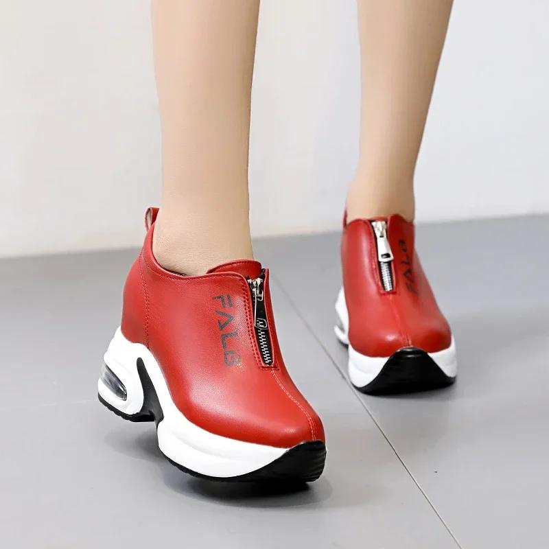 Black Women Sneakers with Platform Wedge Sneakers Women Shoe Casual Lady Vulcanized Shoes White Height Increase Shoes Women