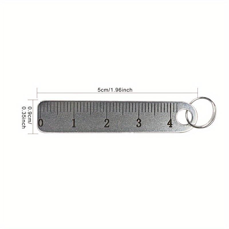 5pcs Stainless Steel Mini Ruler with Keychain, Portable Measuring Tool, White, for Office and School Supplies
