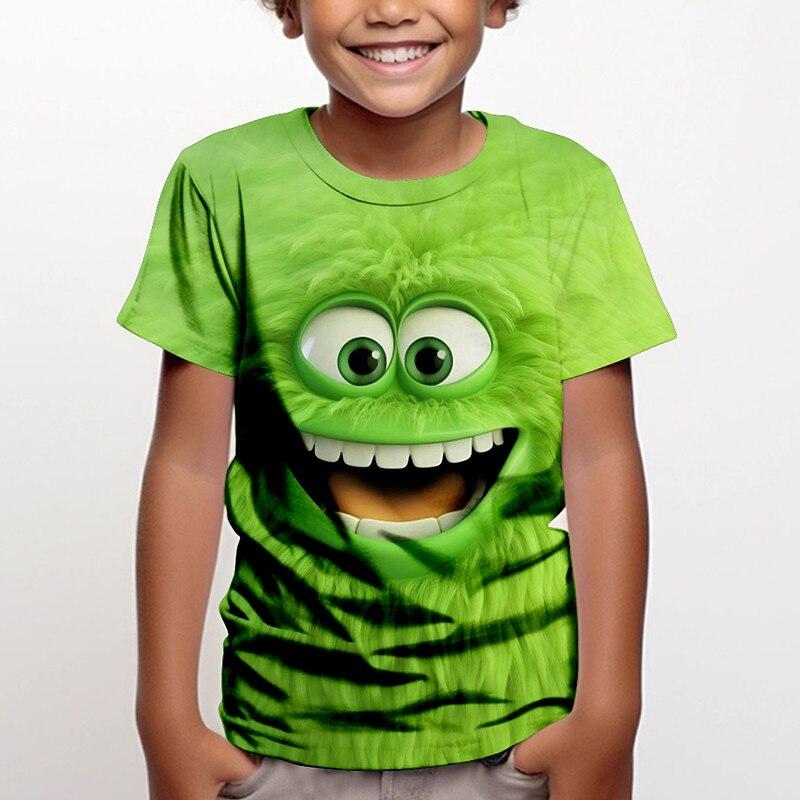 3D Pattern Animal Print Children's T-shirt Short Sleeved Summer Sports Fashion Street Casual Top