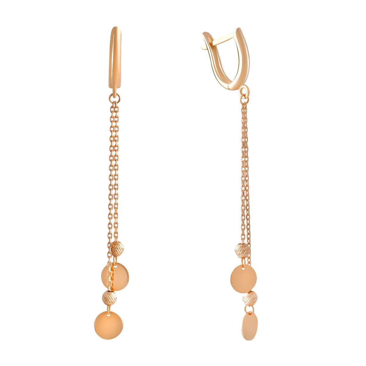 

Золоті сережки-підвіски на англійському замку з кульками 585 проби. (13277601)