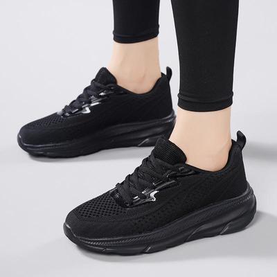 Women's Autumn Flyknit Thick Sole Casual Running Shoes - Breathable Mesh, Large Size, Comfortable Sport Sneakers for Mom