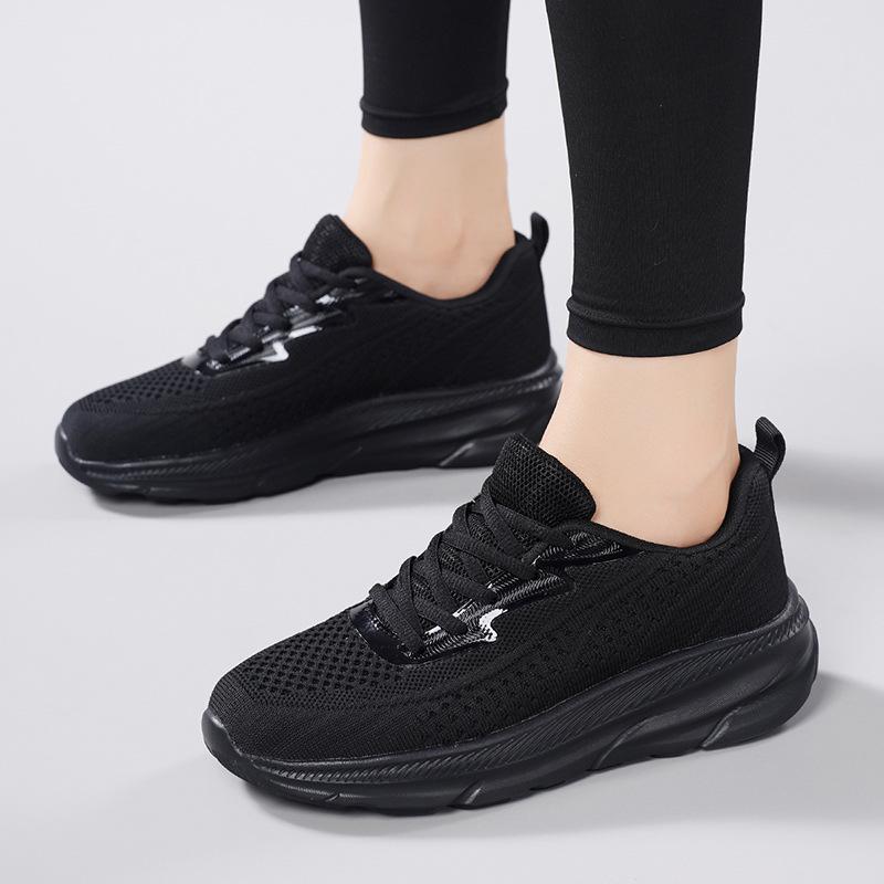 Women's Autumn Flyknit Thick Sole Casual Running Shoes - Breathable Mesh, Large Size, Comfortable Sport Sneakers for Mom