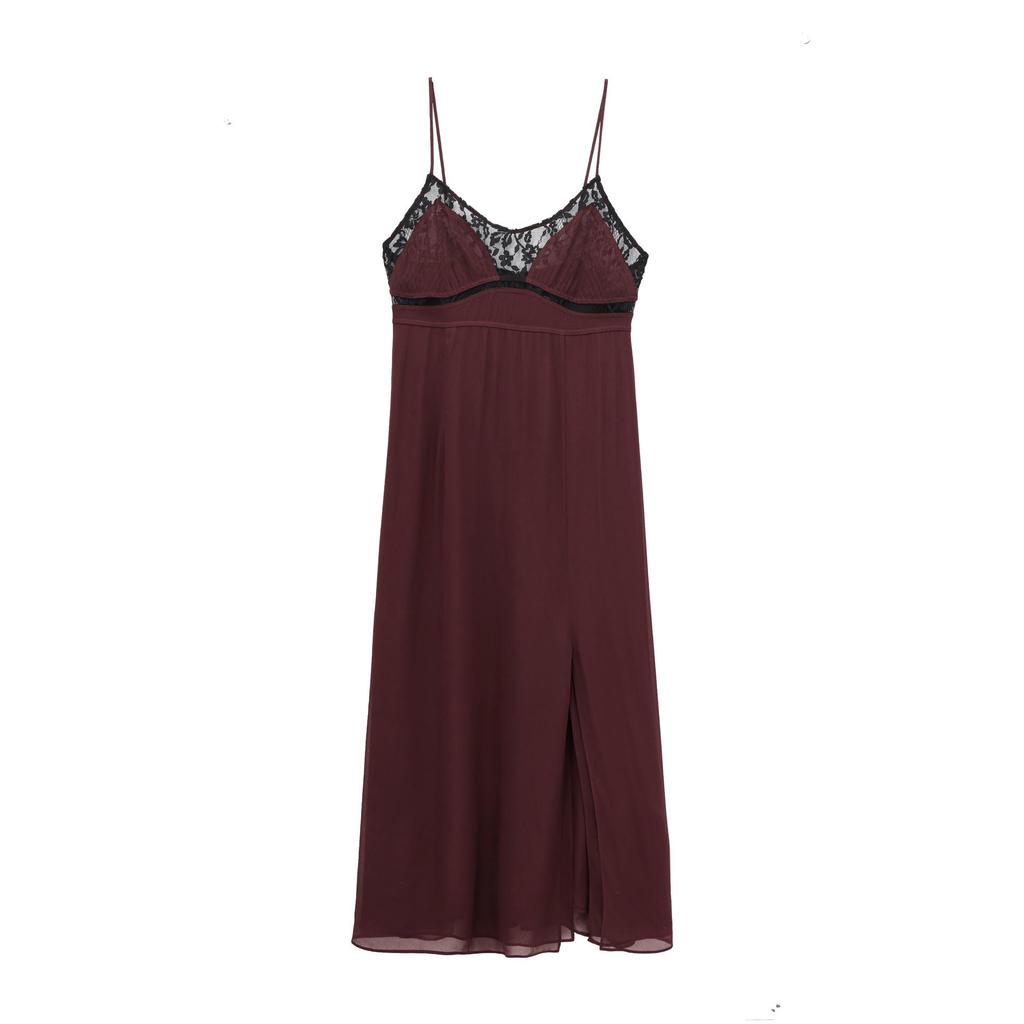 2024 Winter Women's European & American Style Lace-Trim Lingerie Dress