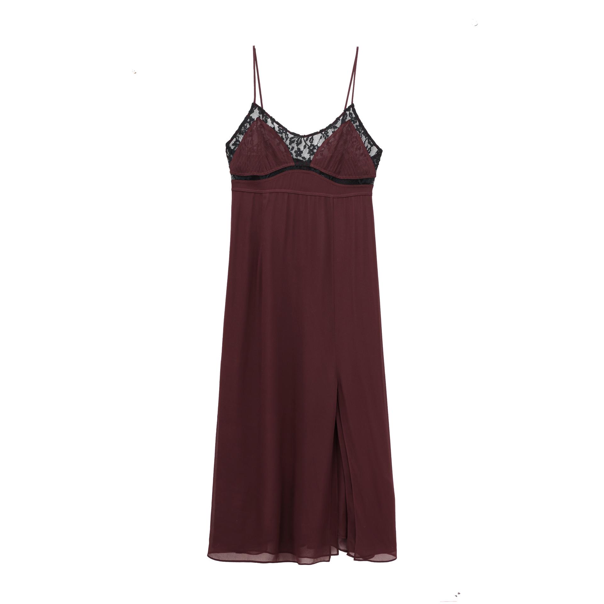 

Зимнее женское платье-комбинация с кружевной отделкой в европейском и американском стиле 2024 Small