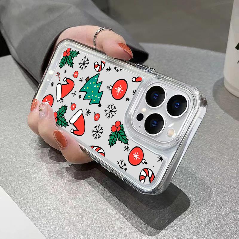Cartoon Christmas Santa Claus Elk Pattern Case for iPhone 16 15 14 Pro Max 13 12 Mini 11 Pro Max Xr Xs Max 8 7 Shockproof Clear Soft Silicone Cover