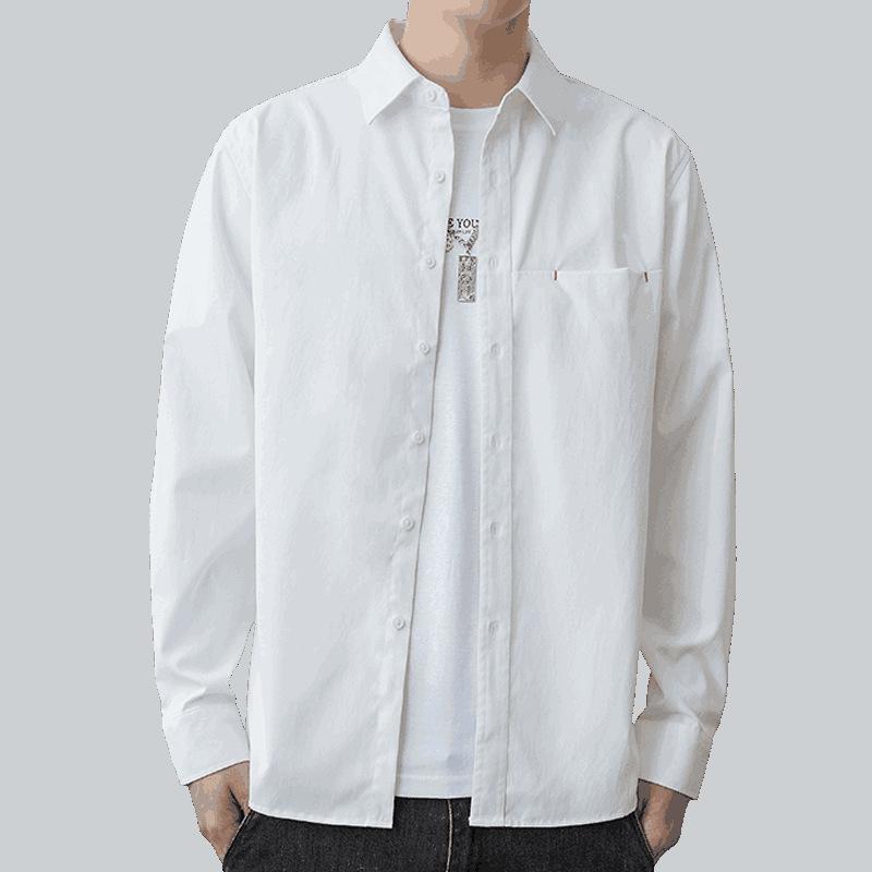 Men's Long-sleeved Shirt Spring Casual with Lined Clothes Korean Version of The Trend Spring and Autumn Shirt Coat