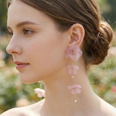 Temperament Lace Pearl Flower Long Earrings, Niche Original Design Ins Cold Wind Fringed Earrings
