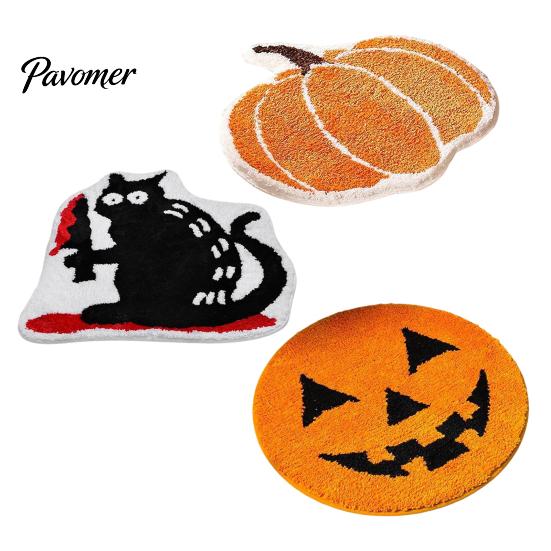 Stain Resistant Living Room Mat Halloween Pumpkin Bath Mat, Bathroom Rug with Non-slip Backing, Backing Area Soft Absorbent Black Cat for Home
