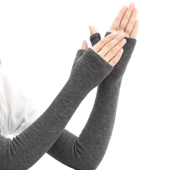 1 Pair Fall Winter Gloves Fingerless Knitted High Elasticity Touchscreen Non-slip Elbow-Length Arm Warmers Arm