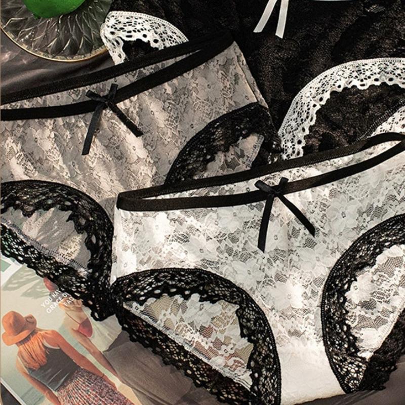 Sexy Lace Panties Seamless Low Waist Ultra-thin Transparent Bow Ladies Briefs Sweet Girl Panties