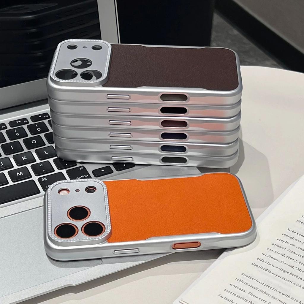 Plating Matte Leather Texture Phone Case For iPhone 17 Air 16 15 14 Plus 13 12 Pro Max Camera Protection Shockproof Hard Cover