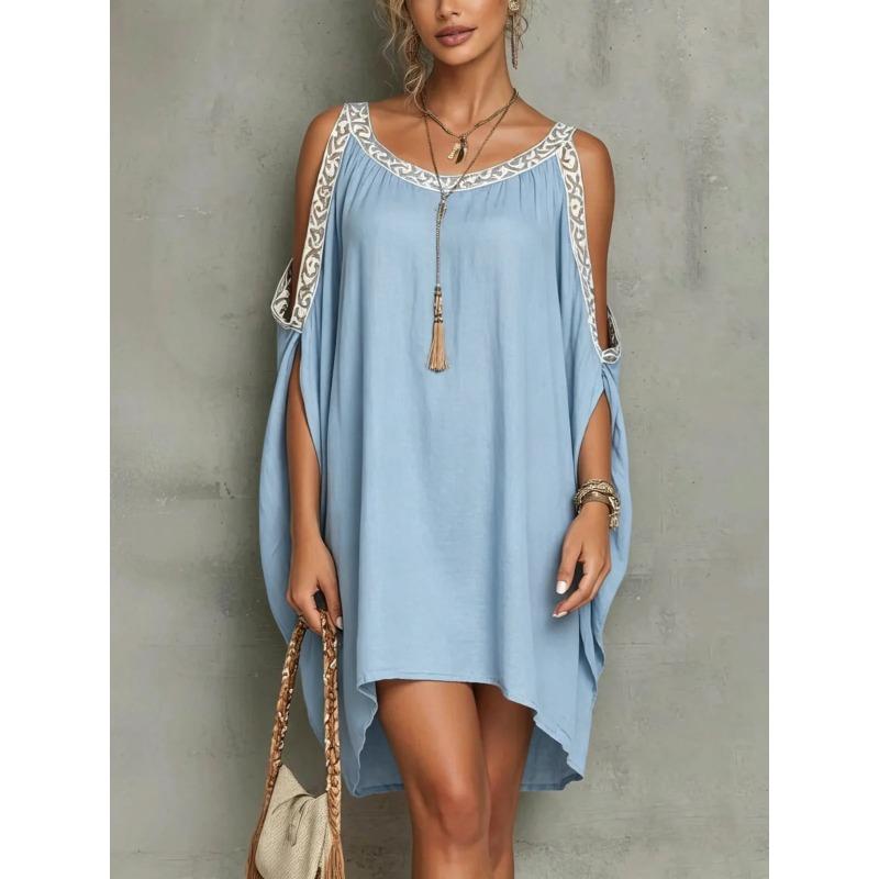 

Summer New Style Casual Off-the-shoulder Loose-fit Dress XXXL світло-синій колір
