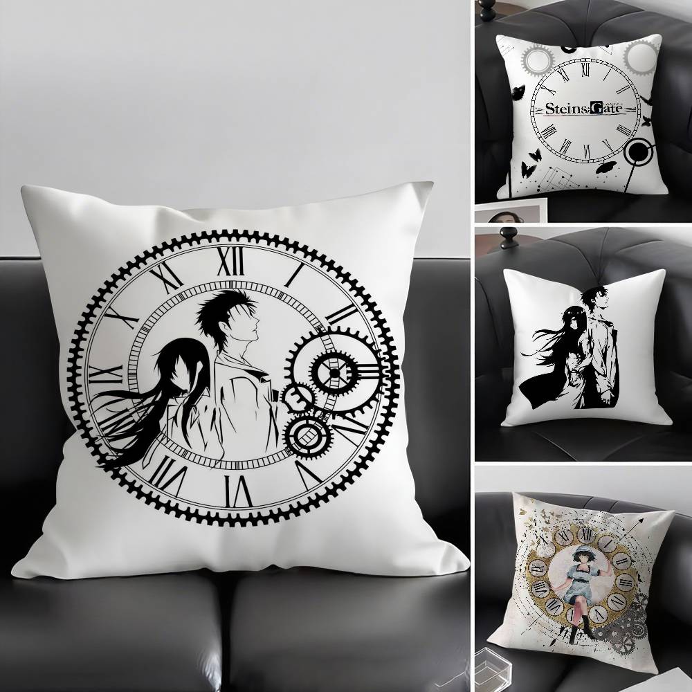 Anime S-Steins Gate Pillow Case Home Dorm Chair Back Short Plush Double-sided Printing Office Nap Time Cushion Cover