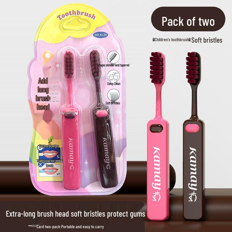 

Инновационная детская зубная щетка с длинной головкой: Мягкая щетина для возраста 2-12 лет, Идеально для прорезывания зубов и ухода за деснами розовый/коричневый