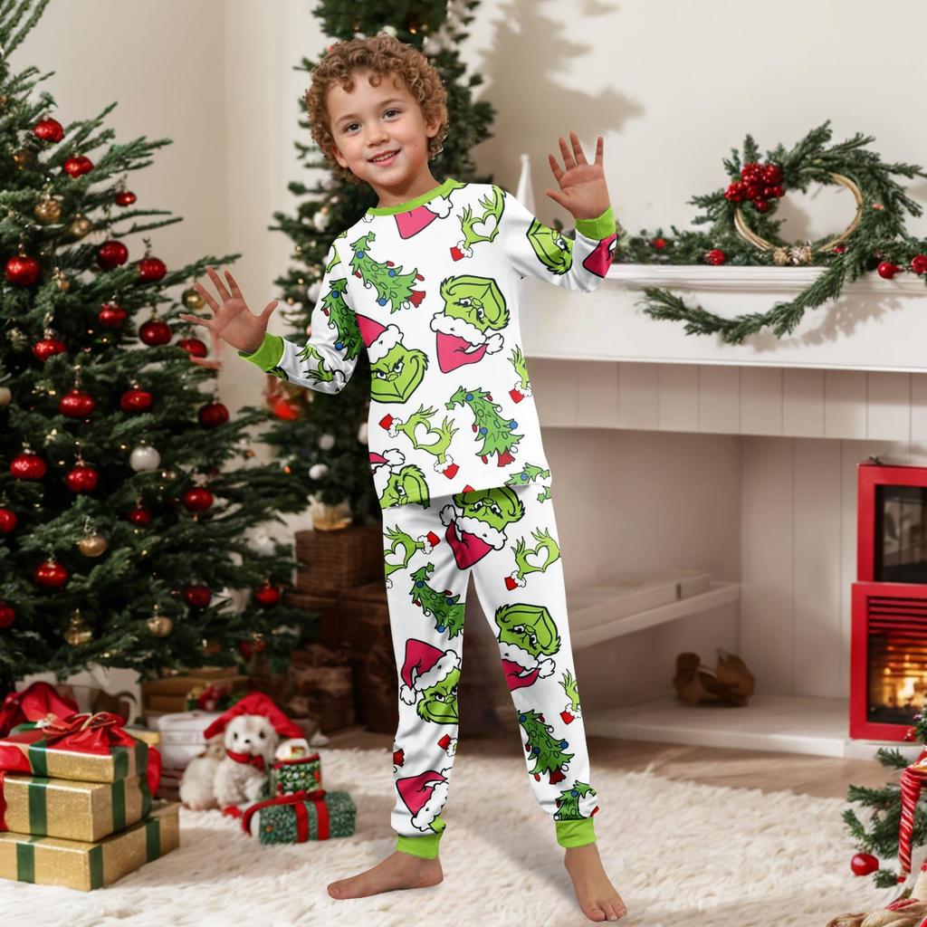 Christmas Print Cute Family Set Pajamas, Home Clothes, Family Set Long Sleeve Top Pants Set