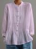 Women's Stand Collar Loose Fit Long Sleeve Button Down Shirt with Front Pleats