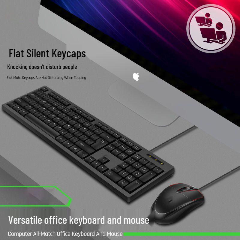 Wired Silent Mechanical Feel Keyboard & Mouse Set for Computers & Gaming - Three-Piece Kit