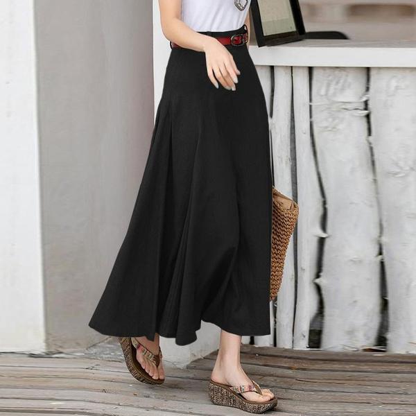 

Plus Size Evening Cotton Skirt Midi Buttons Skirt Women Summer Fashion Elastic Waist Dress S
