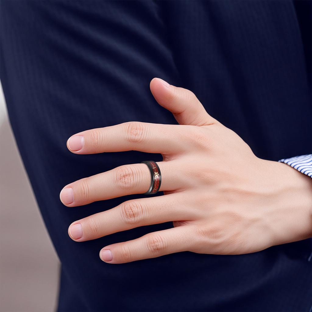 Red Carbon Fiber Medical Logo Titanium Steel Ring New Heart of Life Jewelry Men's Hand Jewelry