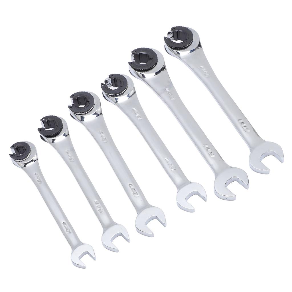 6PCS Open Ratchet Wrenches Flare Nut Wrench Set for Fuel Brake Air Conditioning Lines 10mm 12mm