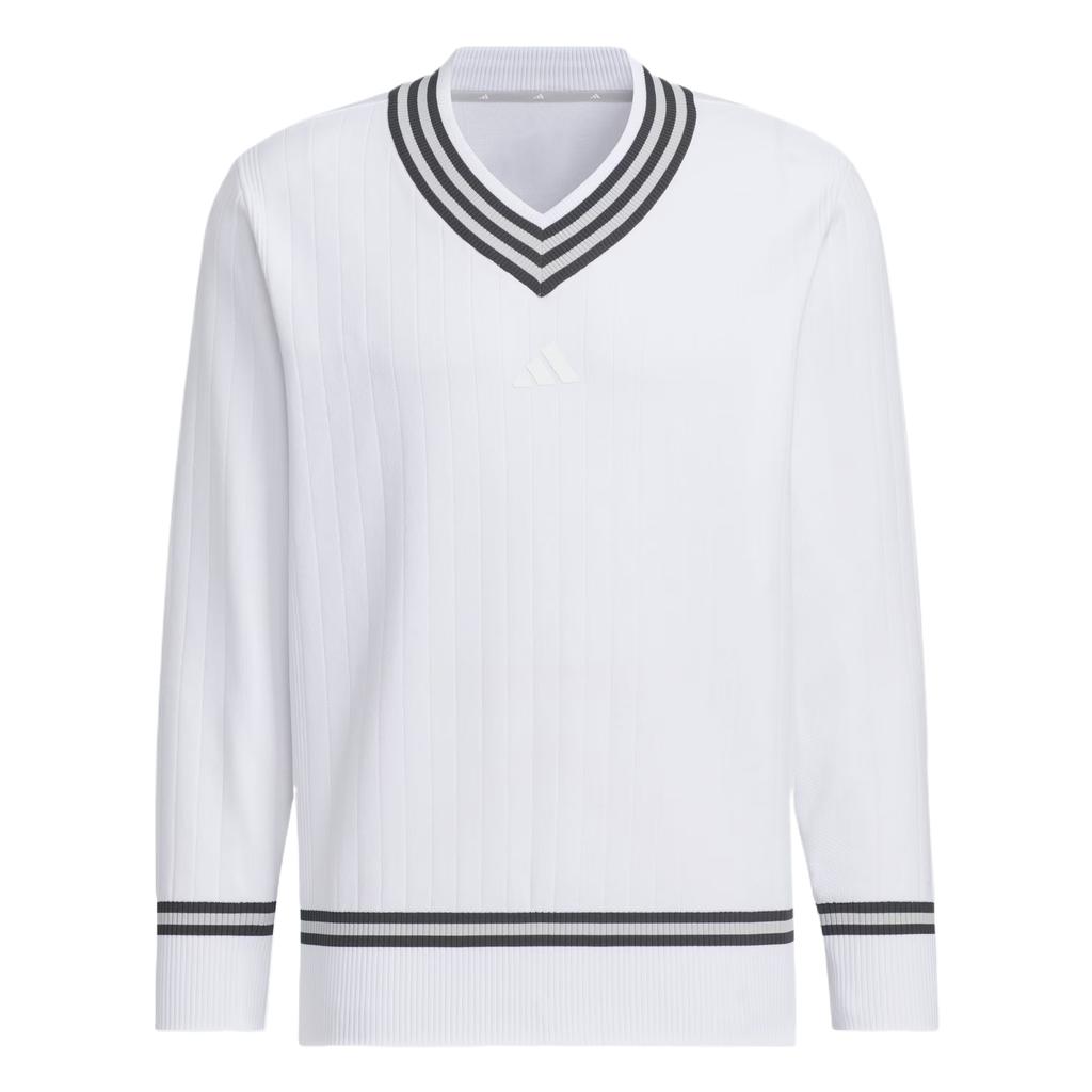 Adidas V-Neck Pullover Sweatshirt Soft Comfortable Skin-Friendly Solid Color Striped Men Sweatshirt White JE8309