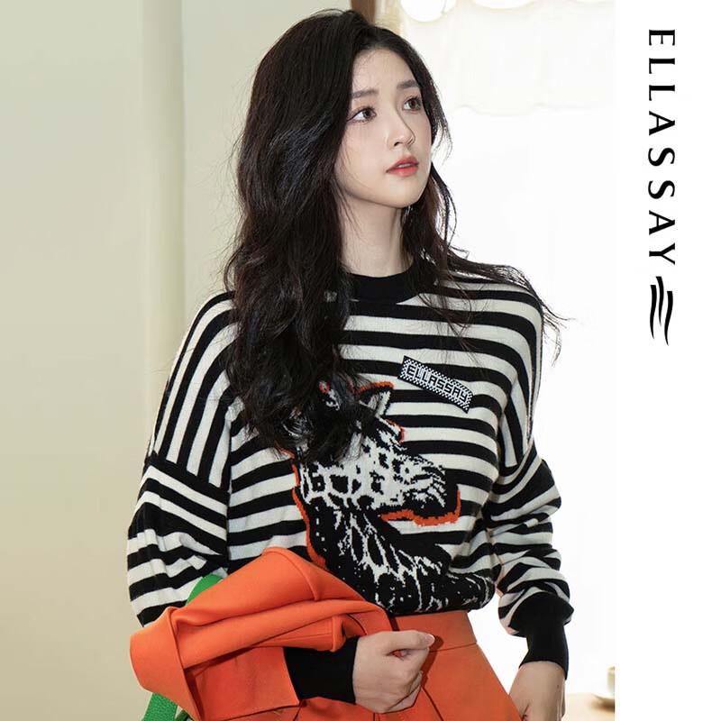 

ELLASSAY Women s Striped Comfortable Knit Top L
