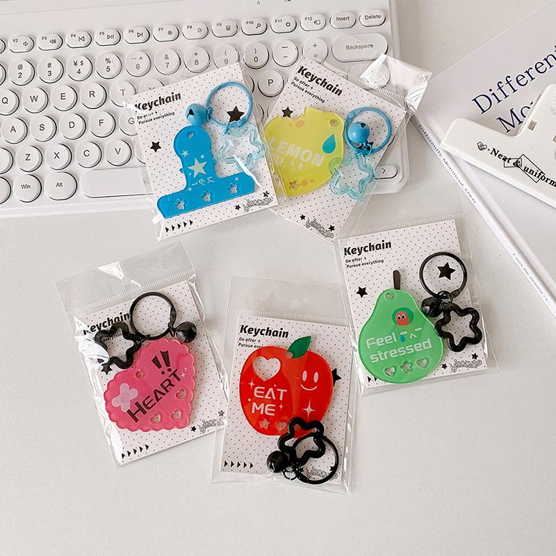 Cartoon Fruit Keychain Lemon Pear Apple Charm Pendant Diy Keyring Jewelry For Girl Women Gift Bag Decoration