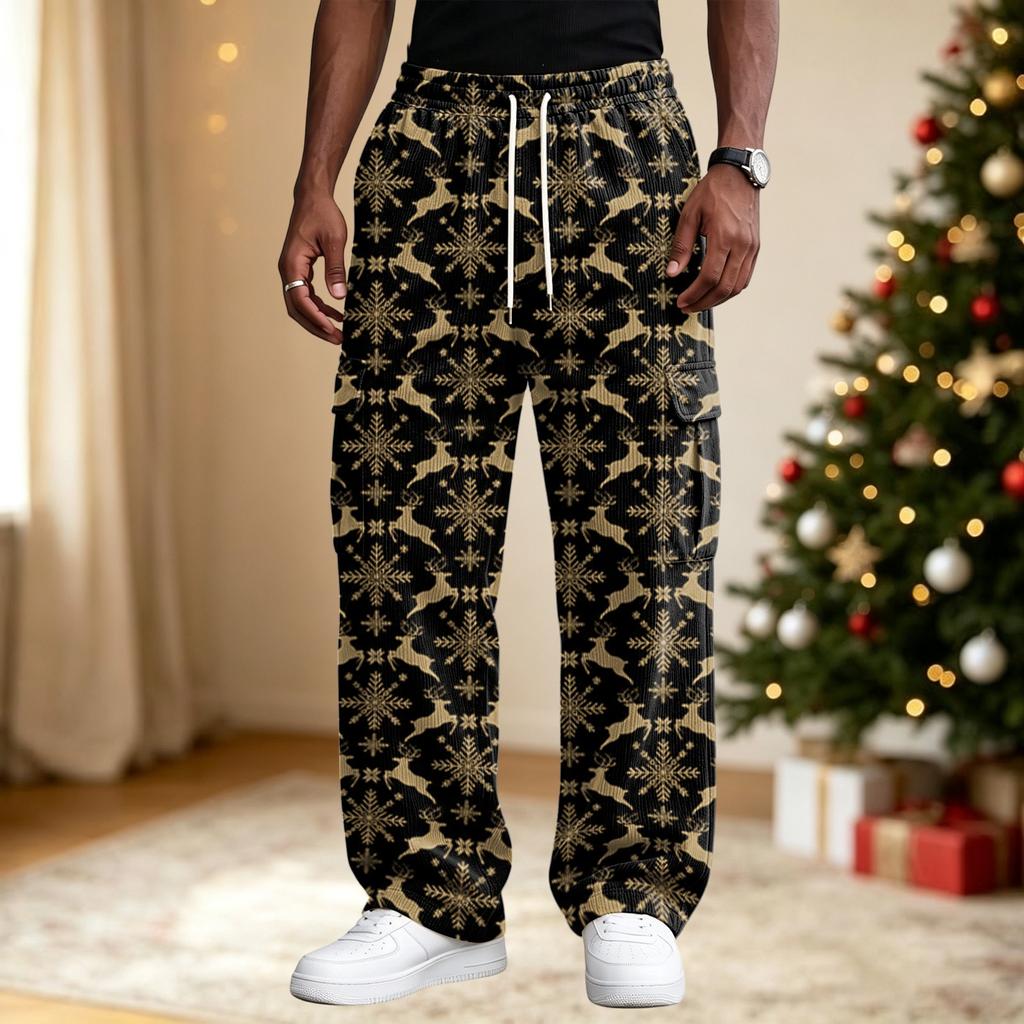 Men's Streetwear Casual Loose Fit Comfortable Athletic Pants with Christmas Print for Holiday Lounging
