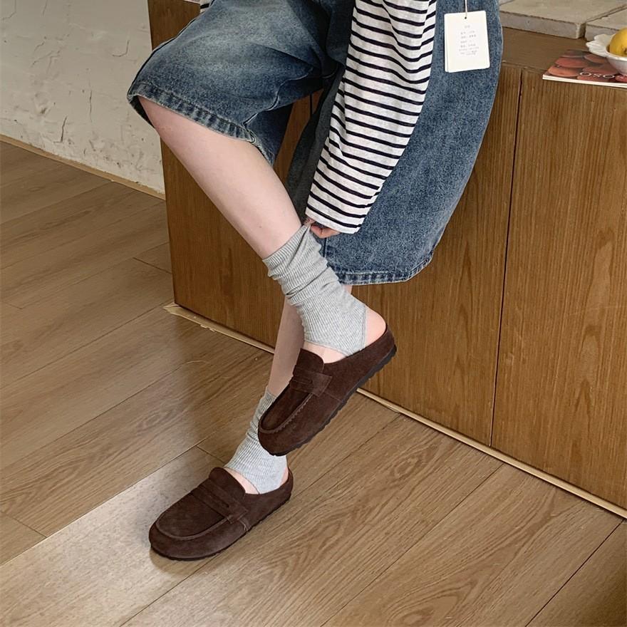 2025 new flat toe slippers muller shoes half tow beanie shoes loafers women