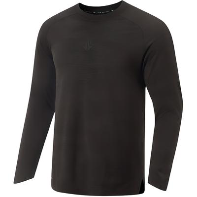 Li Ning Série Basketball Sports Décontracté Simple Couleur Unie Col Rond Pull T-Shirt Manches Longues Homme Hauts Noir Marron ATLV001-3