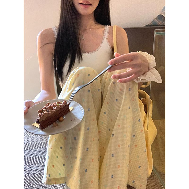 2025 Women's Yellow Jacquard Straight-Leg High-Waisted Slimming Summer Pants