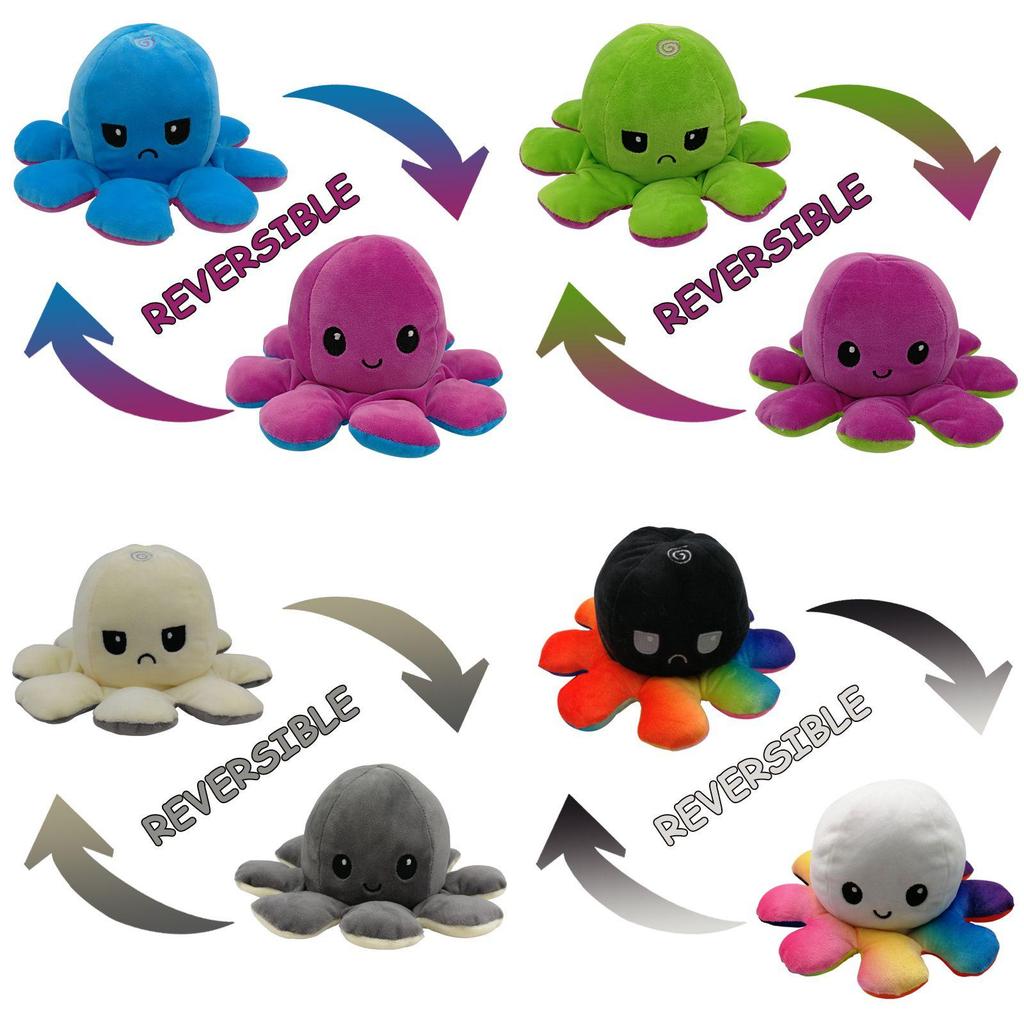 Morbido e Adorabile Polpo Peluche Flip Reversibile a Doppia Faccia per Bambini