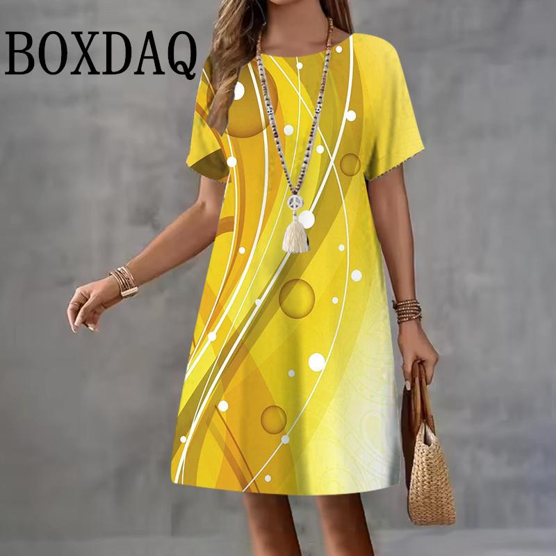 Fashion Summer Dresses Women 2025 Short Sleeve Dresses Casual Elegant Loose Holiday Party Dress 3D Print Clothing Woman Vestidos