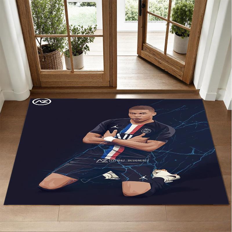 Kylian Mbappe Design Crystal Velvet Rug Soft Decorative Mat for Bedroom Entrance
