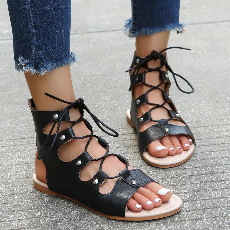 

Летние модные и удобные женские сандалии на плоской платформе с перекрестным шнурком, одним словом, пряжкой и открытым носком 41