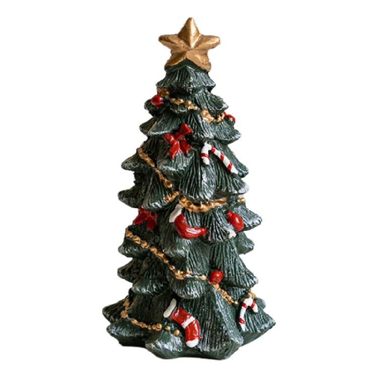 Festival Colorful Christmas Tree Miniature Statue Resins Figurine Ornament for Seasonal Holiday Desktop Decoration Gift