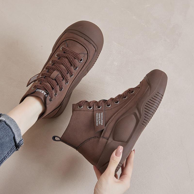 Genuine Leather Thick Bottom Short Boots Retro High-top Shoes Casual Single Boots