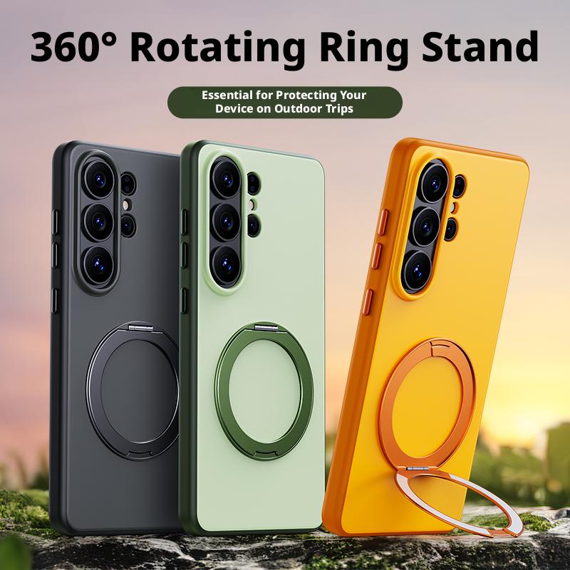 For Samsung Galaxy S26 S25 S24 Case Anti-Fingerprint Anti-Oil Magnetic 360° Rotatable Stand Fine Grip Soft Case Cover