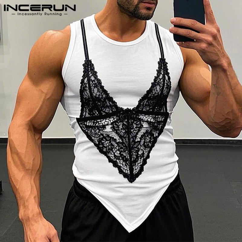 

INCERUN Men Summer Sleeveless Print Casual Irregular Tank Tops Undershirts 3XL білий