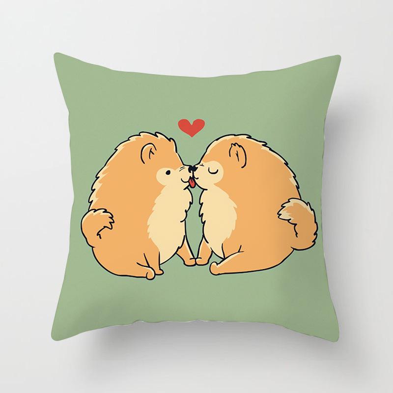 Animal Cushion Pillowcase Cartoon Couple Dog Office Pillowcase Car Cushion Waist Pillow