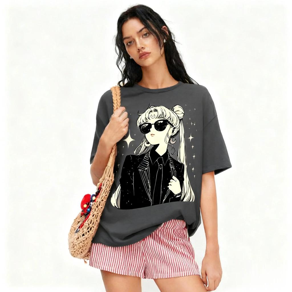 Maglietta Anime Sailor Moon Vintage Unisex Donna Larga Cotone Streetwear Top Casual Estiva Grafica Oversize Y2k Abbigliamento Unisex