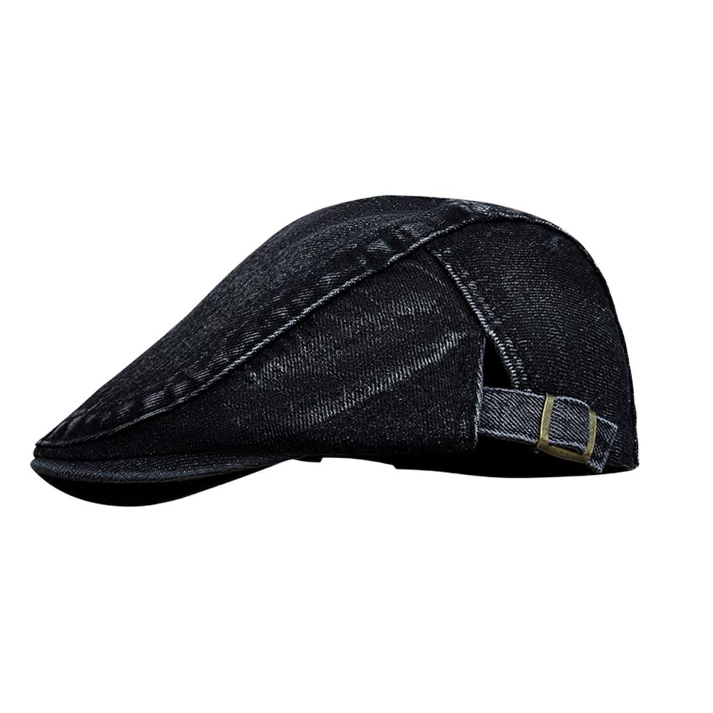Retro Denim Newsboy Cap Adjustable Forward Flat Hat, Casual Versatile Face Slimming Artist Beret Hat for Men Women